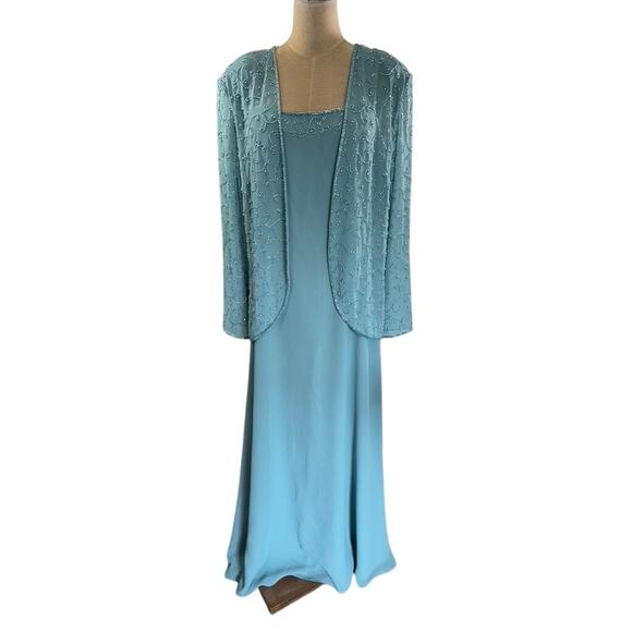 NWT! "CAMERON BLAKE" Deadstock VTG Maxi Dress W/ Blazer SZ 16 Beaded Momcore - Picture 1 of 16